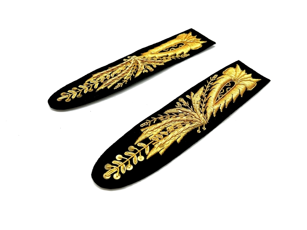 Alamari con fiorame per ufficiale da giacca dorati 16 cm panno blu  
