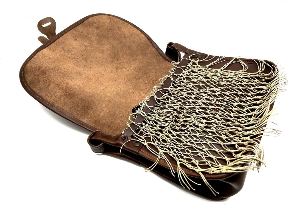 Carniere Delfiero in cuoio con rete borsa per caccia