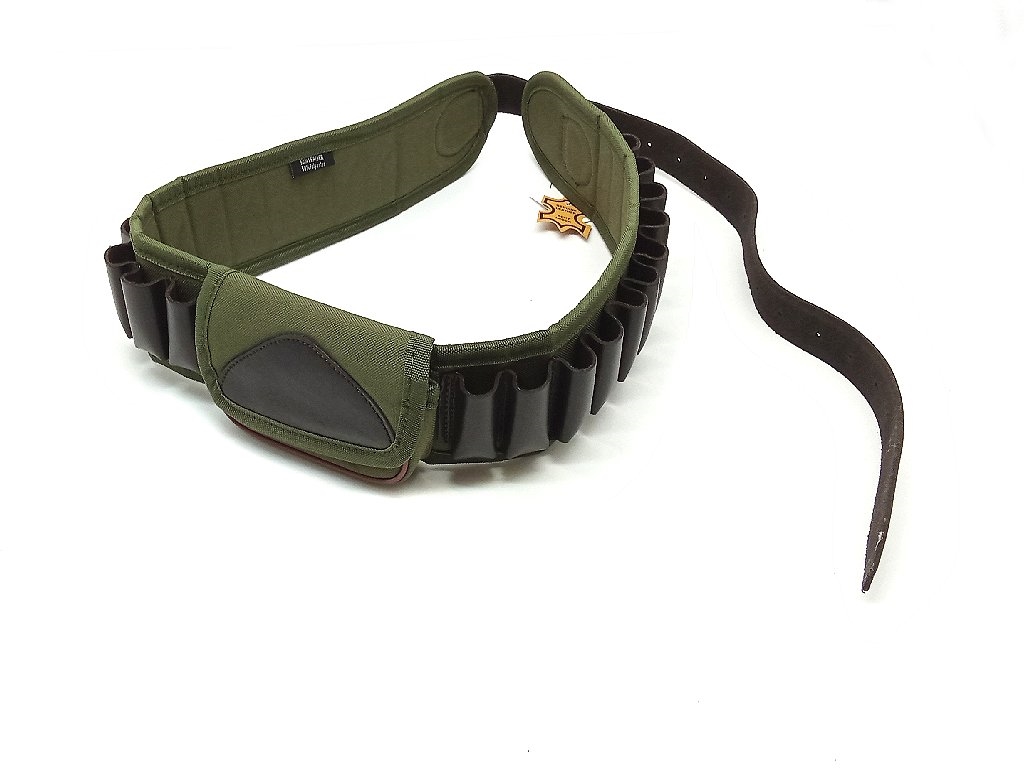 Cartuccera calibro 12 in cuoio e cordura con borsetta