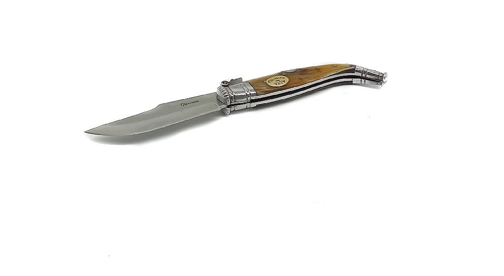 Coltello artigiano navaja de teja clasica  inox con manico in corno di toro lama 9 cm