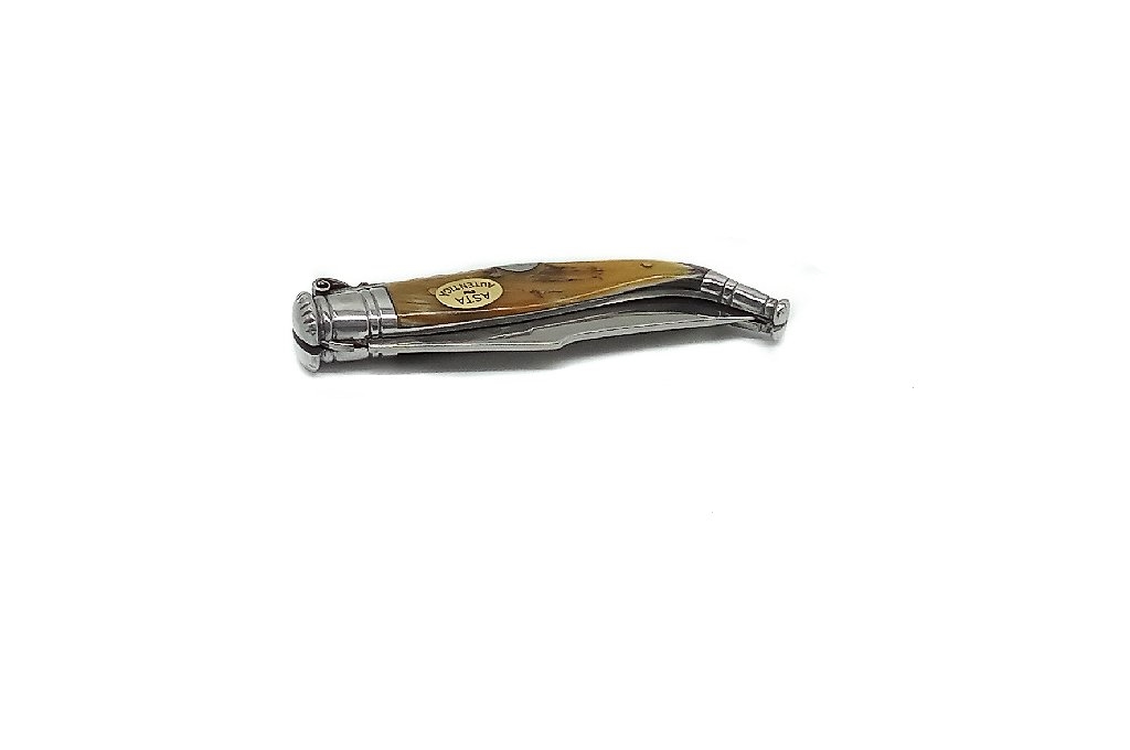 Coltello artigiano navaja de teja clasica  inox con manico in corno di toro lama 9 cm