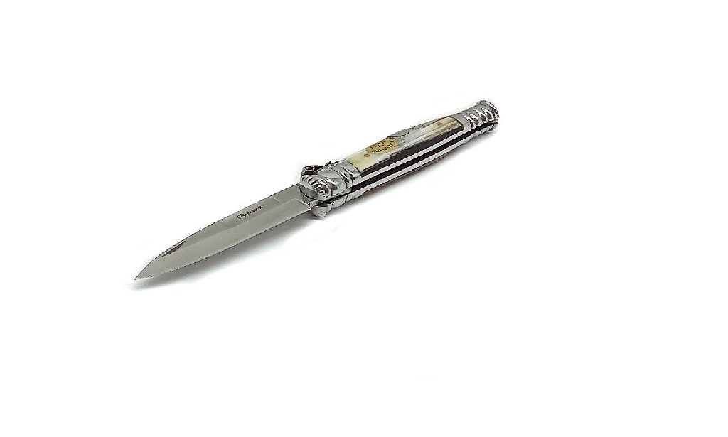Coltello artigiano navaja punta de espada inox con manico in corno di toro lama 8 cm 