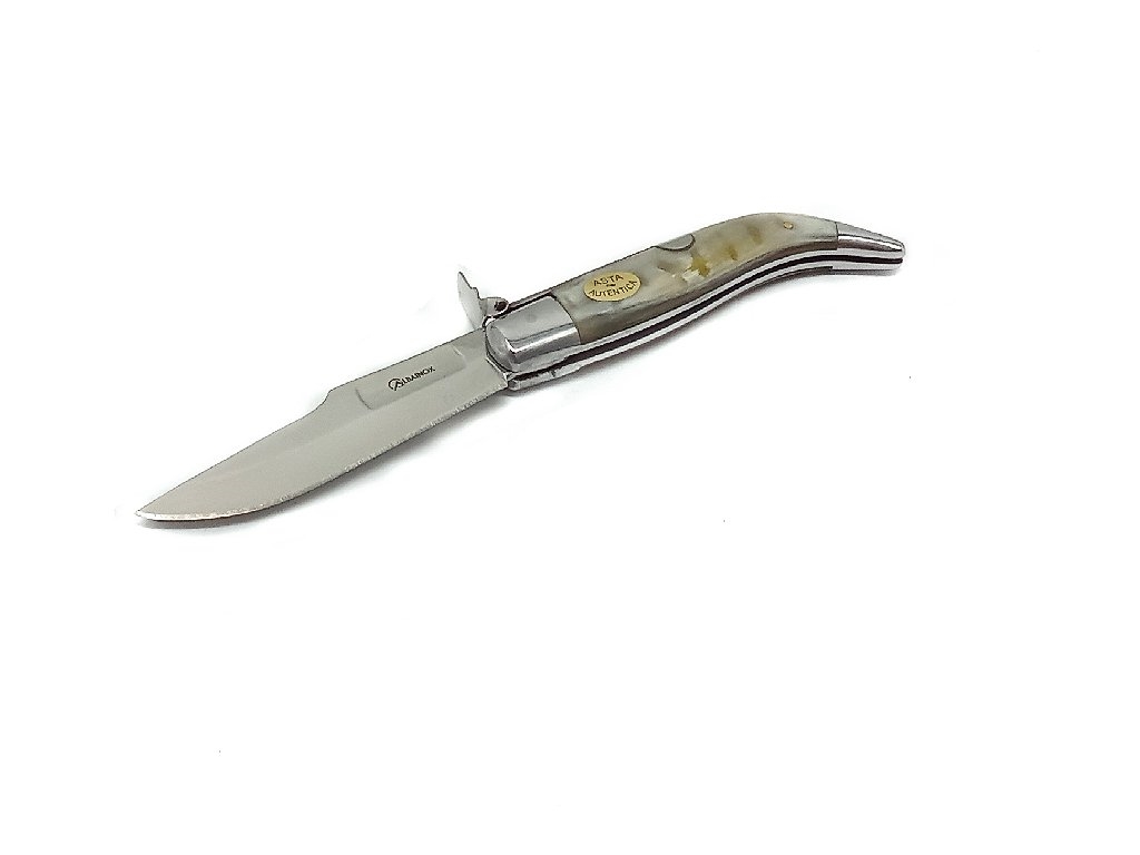 Coltello artigiano navaja teja  inox con manico in corno di toro lama 9,5 cm 
