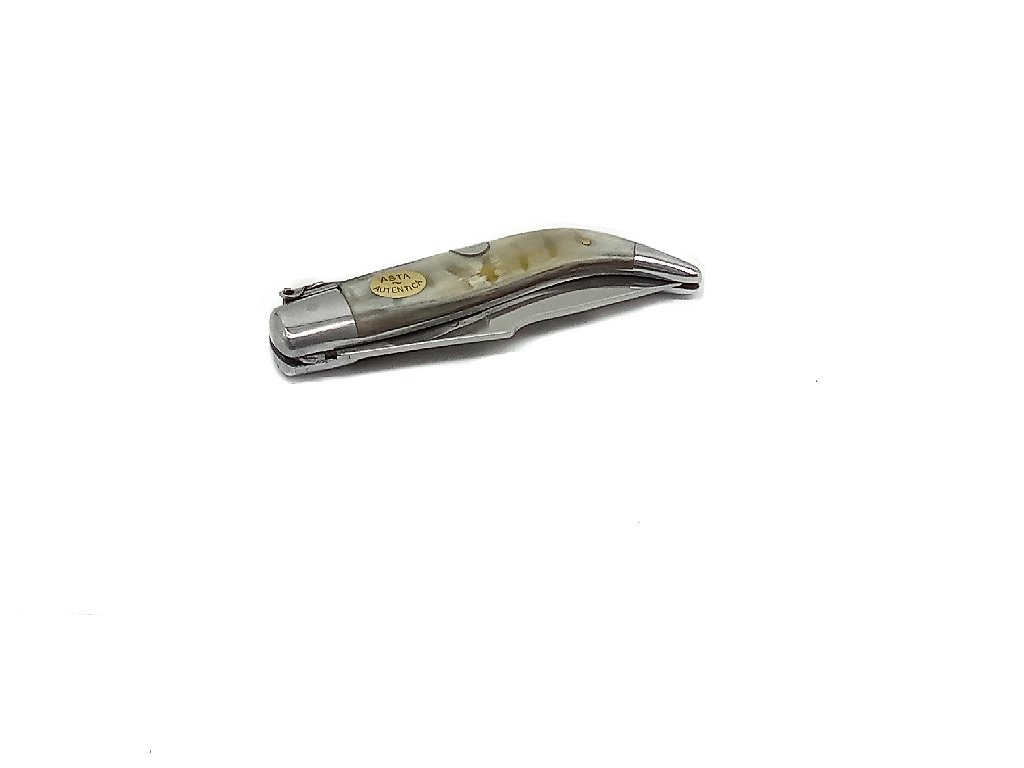 Coltello artigiano navaja teja  inox con manico in corno di toro lama 9,5 cm 