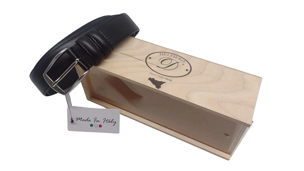 Delfiero vetrina legno con cintura Italiana Elegant in Pelle Nera 35 mm Nikel Free 