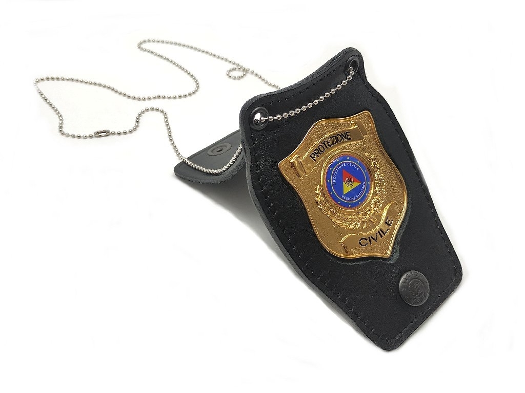 Porta Placca cuoio da collo protezione civile regione siciliana 1WB115RS