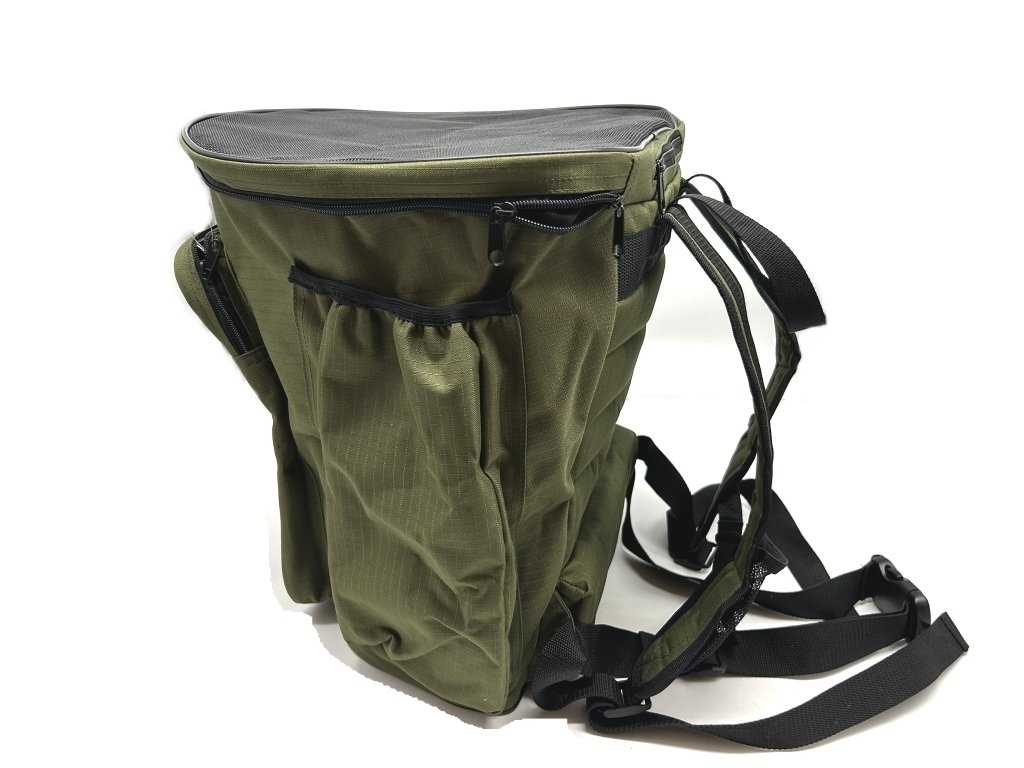 Zaino in nylon verde per funghi con gerla in vimini Rasport  